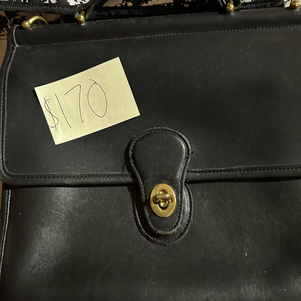 Coach Black Leather Shoulder Bag with Turnlock Closure